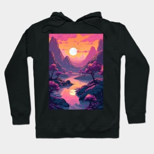 Sunset - otherworldly planet Anime Style Hoodie
